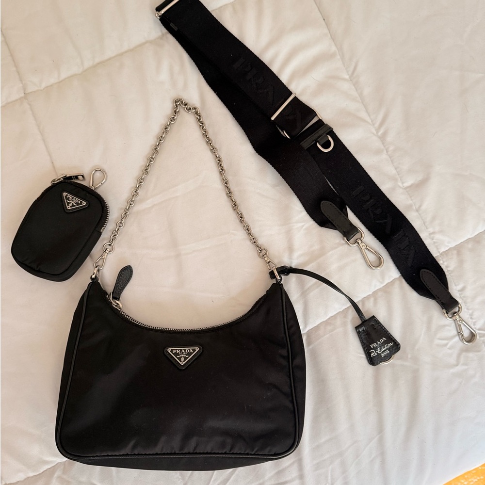 Prada Black Nylon Chain Shoulder Bag